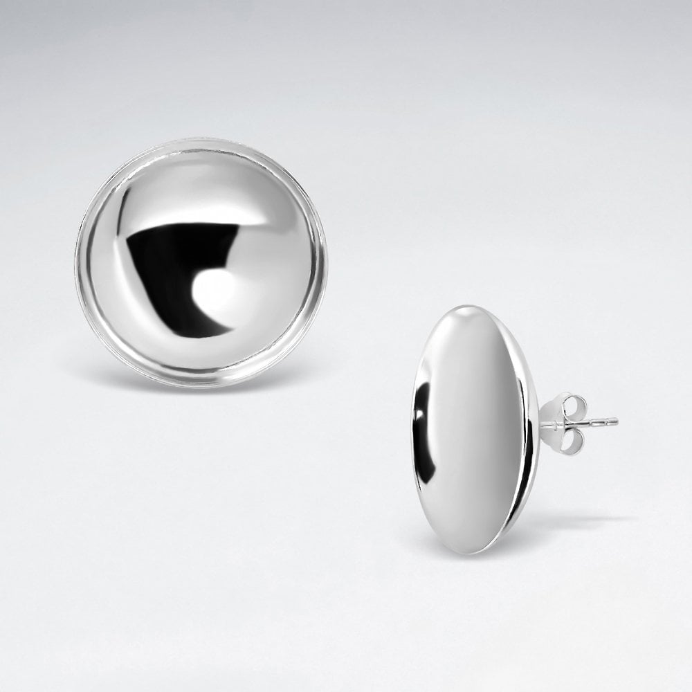 Sterling Silver Half Dome Convex Stud Earrings