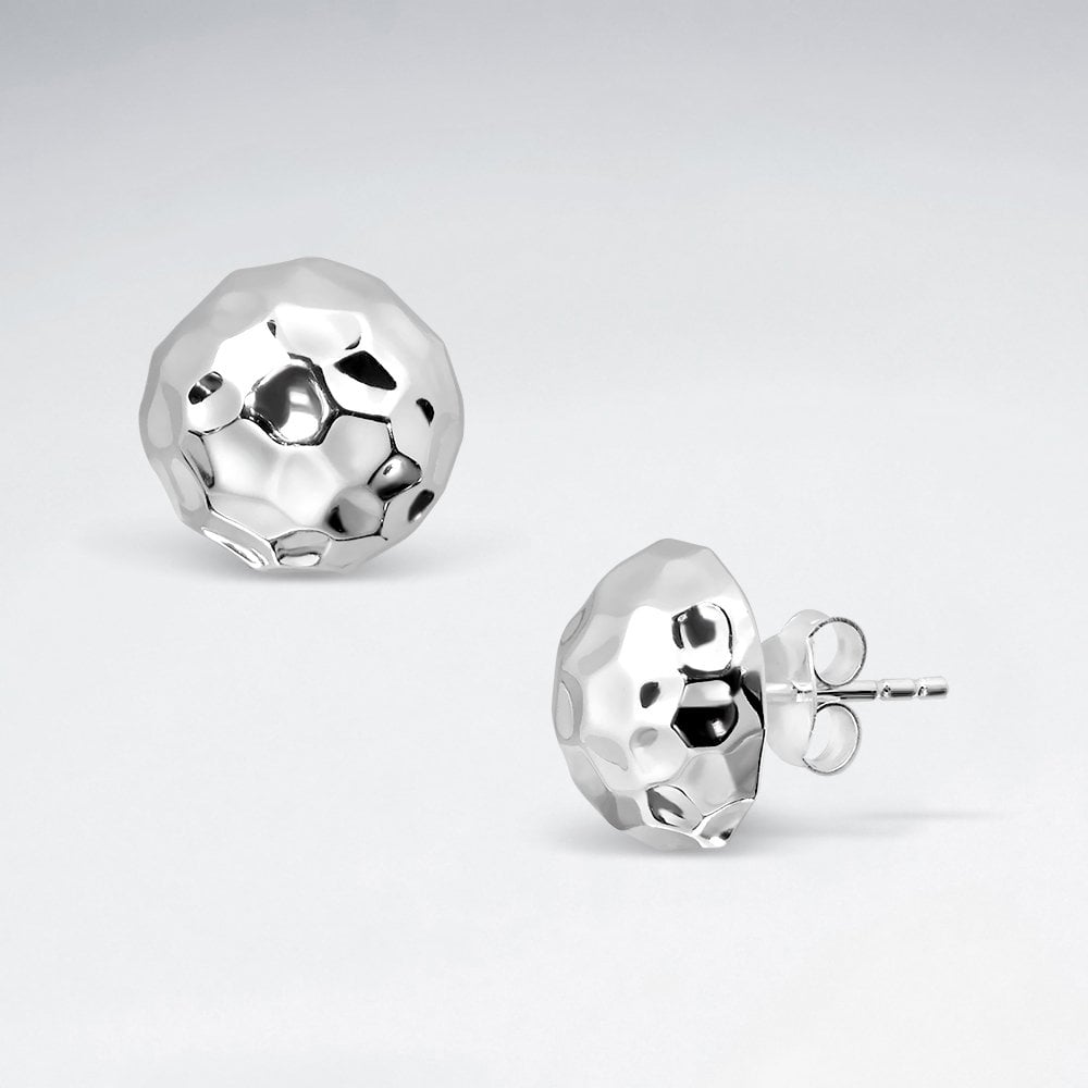 Sterling Silver Hammered Half Dome Stud Earrings