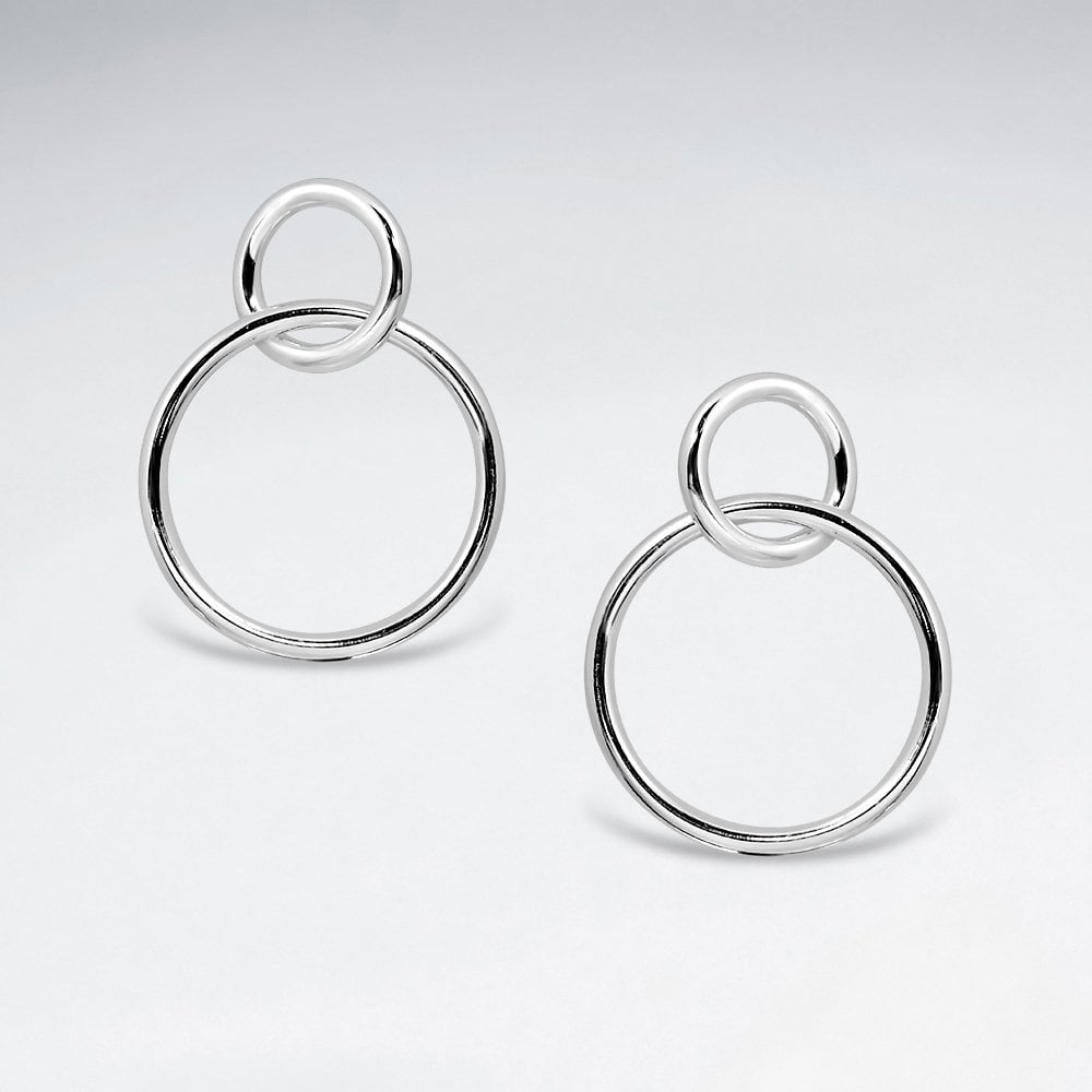 Sterling Silver Double Linked Hoop Stud Earrings