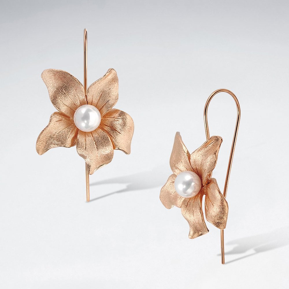 Sterling Silver Dewy Flower Hook Earrings