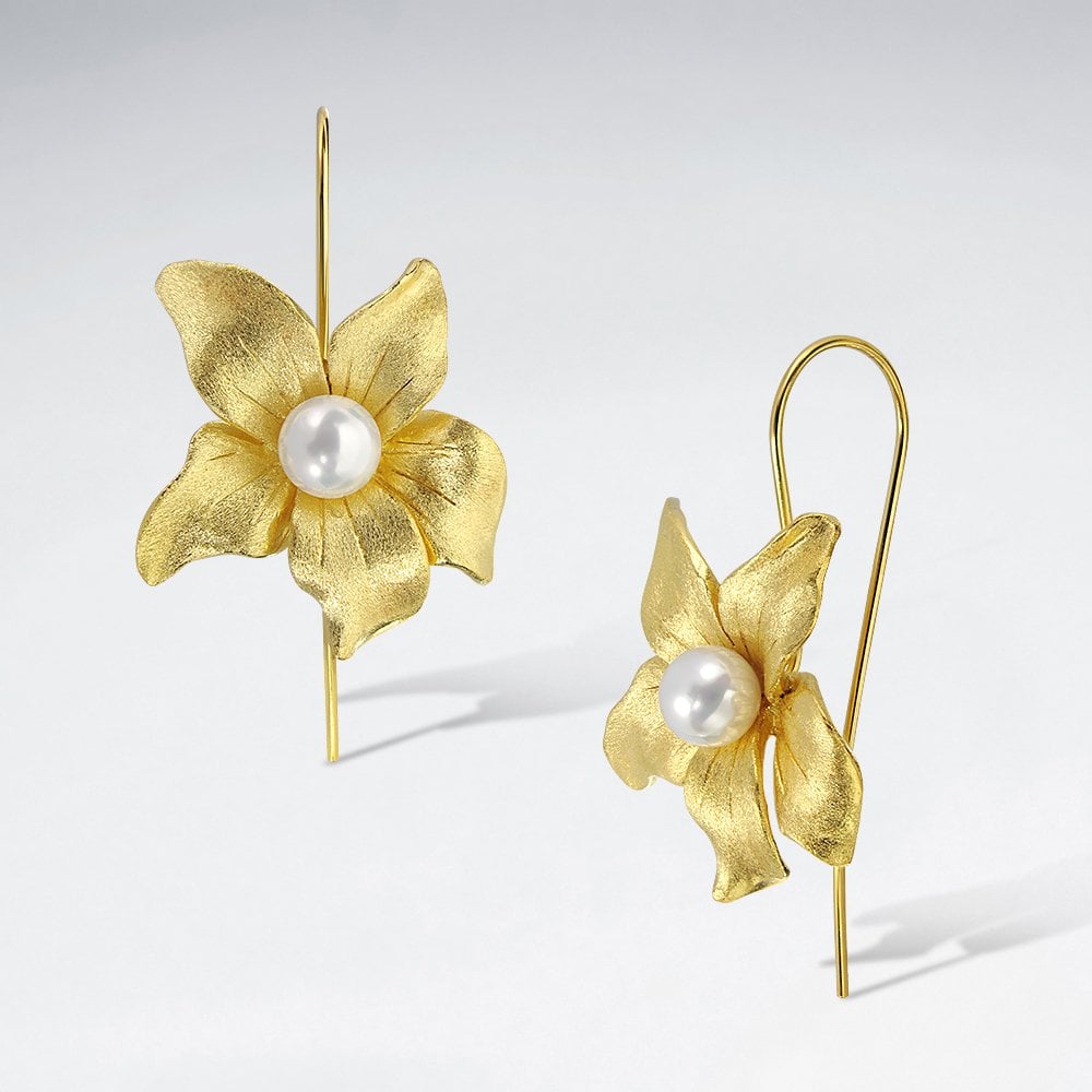 Sterling Silver Dewy Flower Hook Earrings
