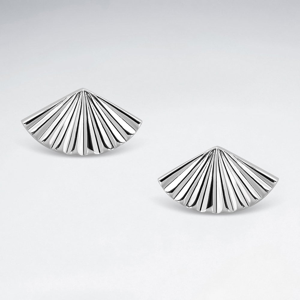 Sterling Silver Fan Stud Earrings