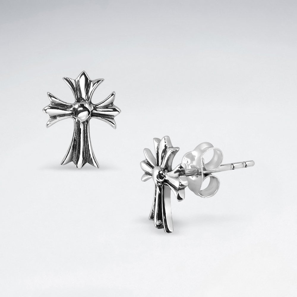 Sterling Silver Flared Cross Stud Earrings