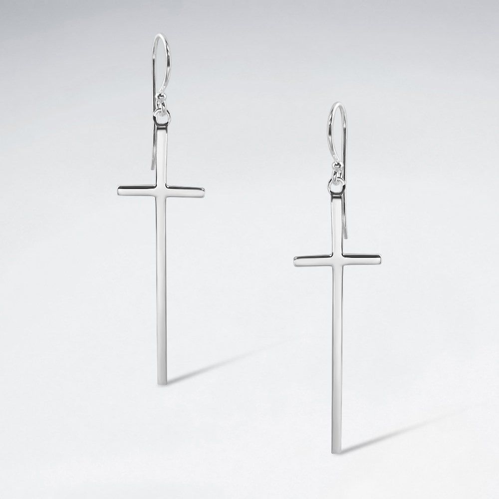 Sterling Silver Christian Cross Hook Earrings