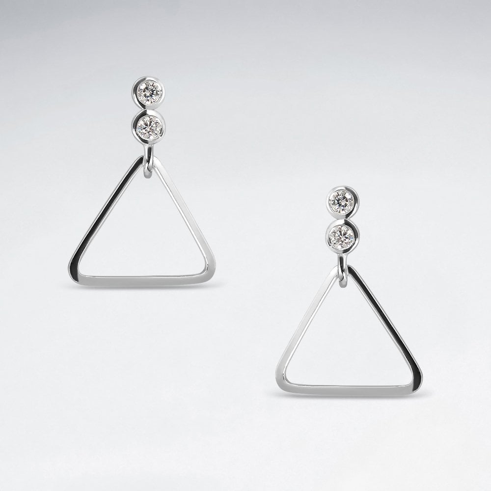 Sterling Silver Openwork Triangle CZ Stud Earrings