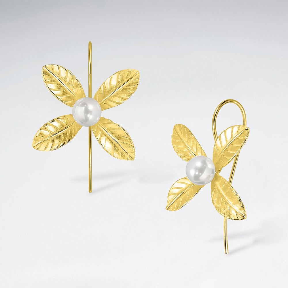 Sterling Silver Four Point Flower Pearl Earrings