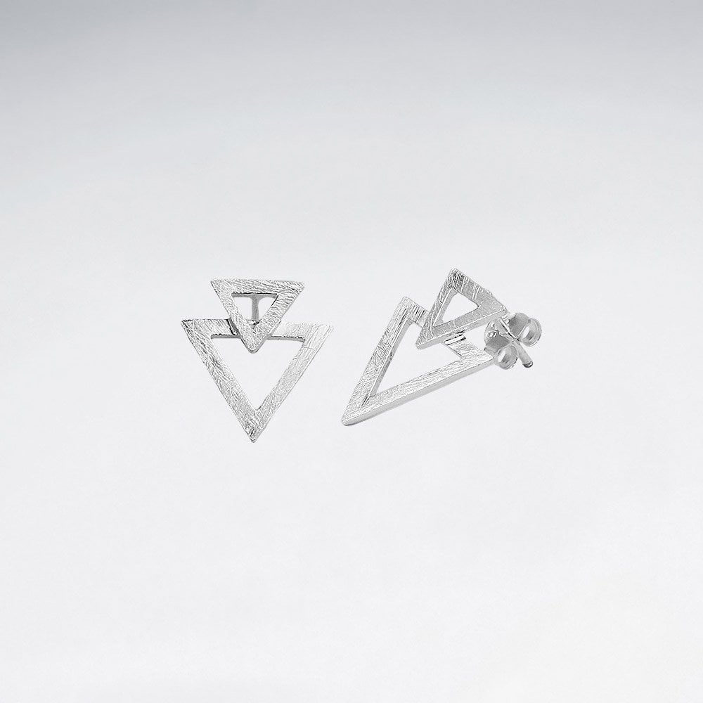 Sterling Silver Double Overlap Openwork Triangle Stud Earrings