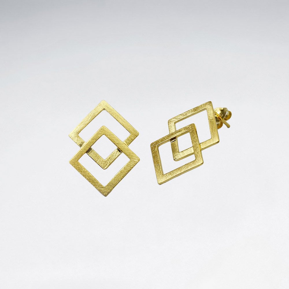 Double Overlapped Diamond Shaped Stud Earrings