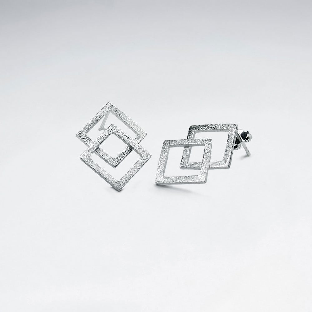 Double Overlapped Diamond Shaped Stud Earrings