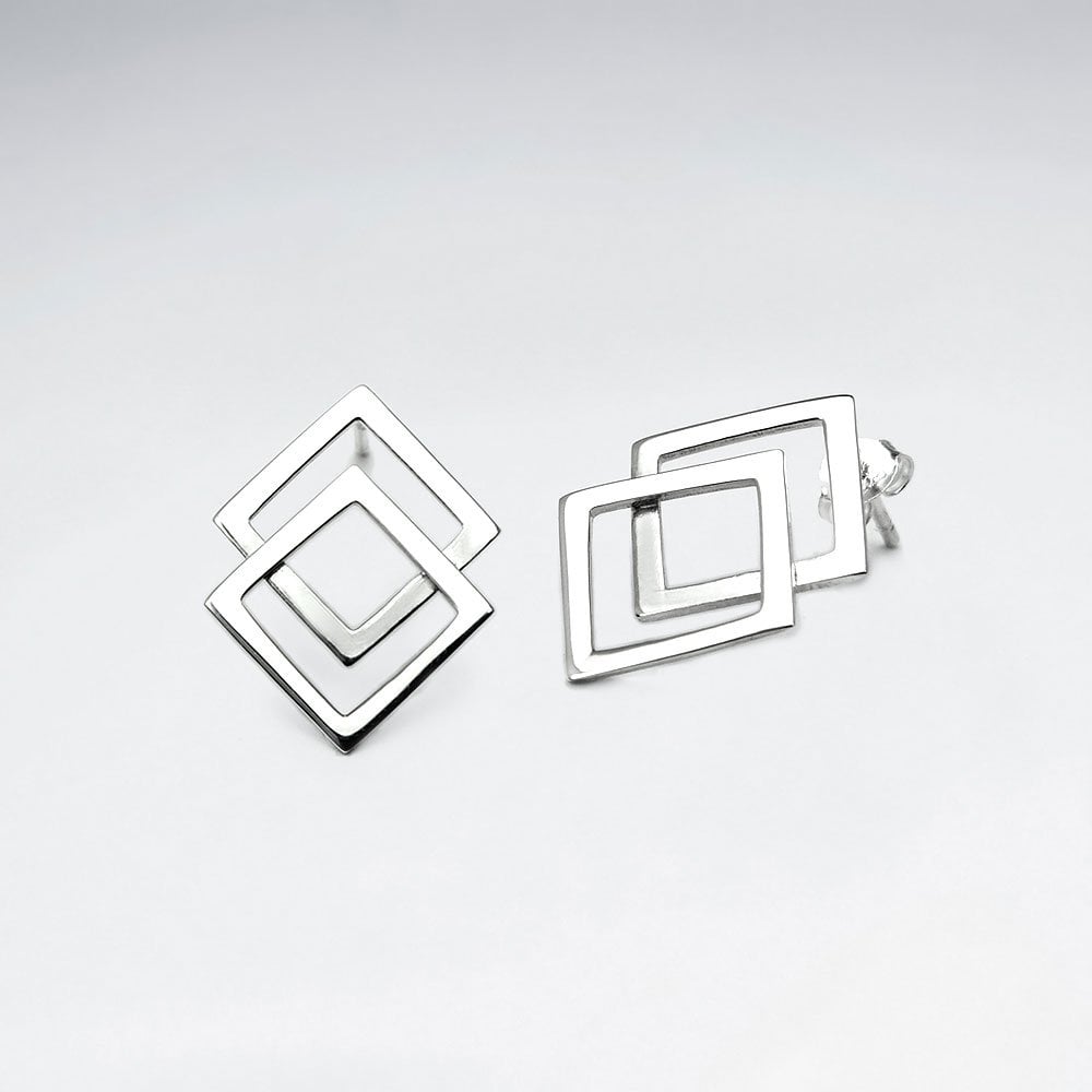 Double Overlapped Diamond Shaped Stud Earrings