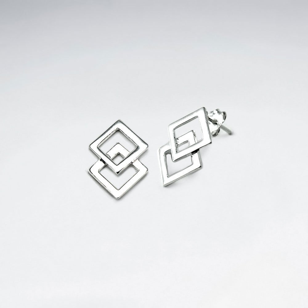 Double Overlapped Diamond Shaped Stud Earrings