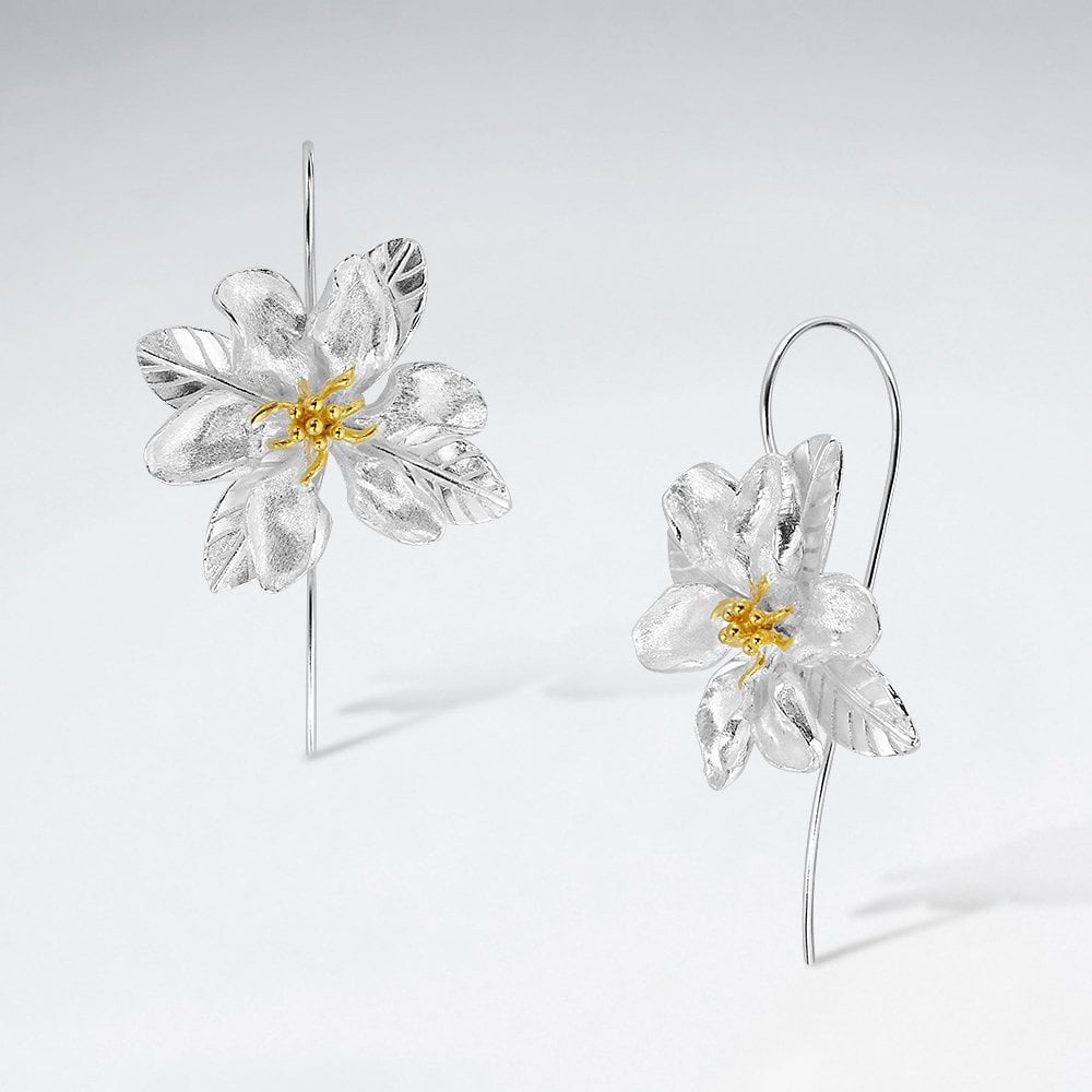 Sterling Silver Flower Bloom Hook Earrings
