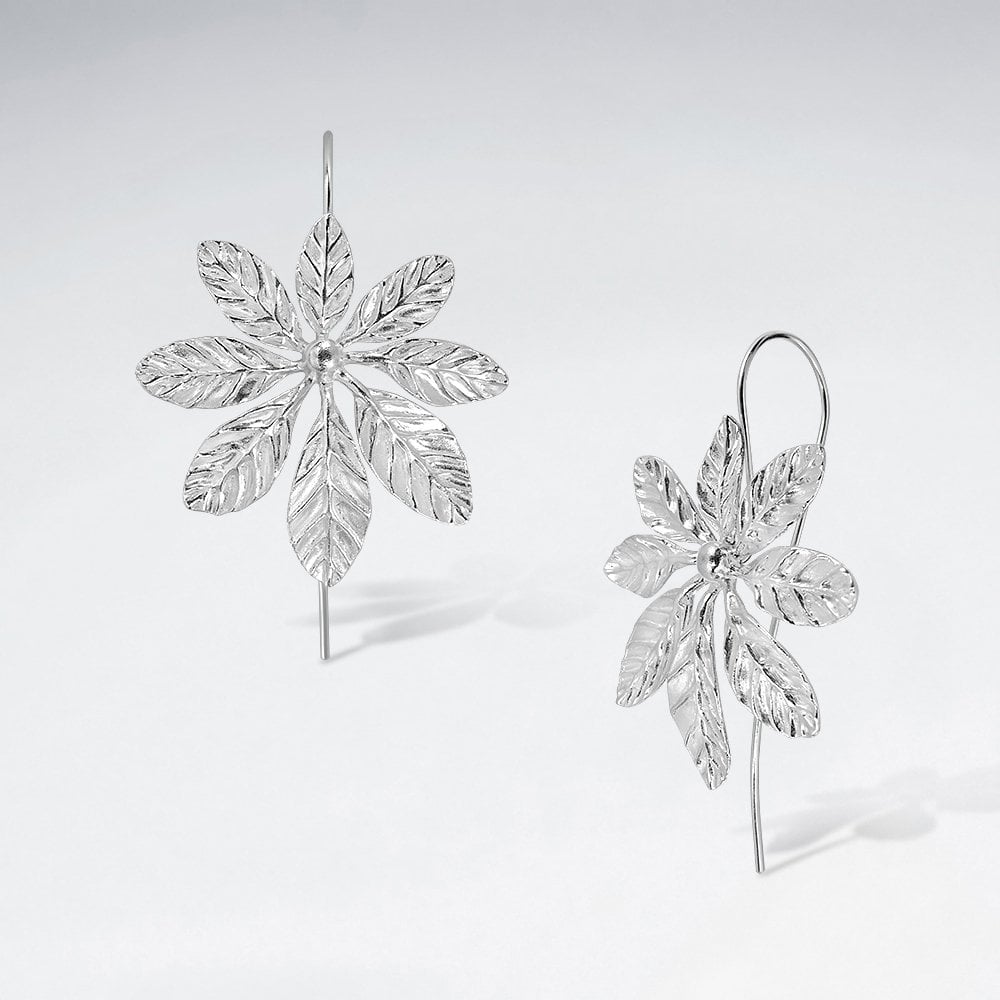Sterling Silver Petal Flower Hook Earrings