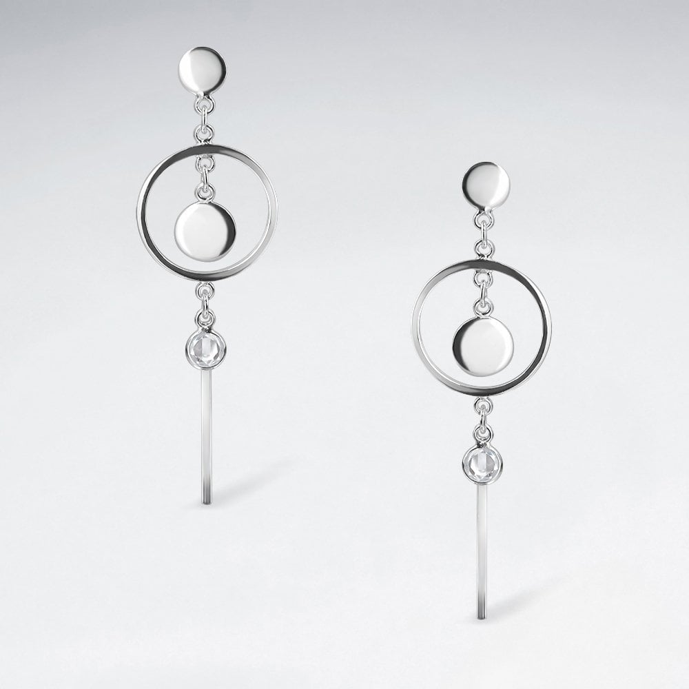 Sterling Silver Circle CZ Dangle Stud Earrings