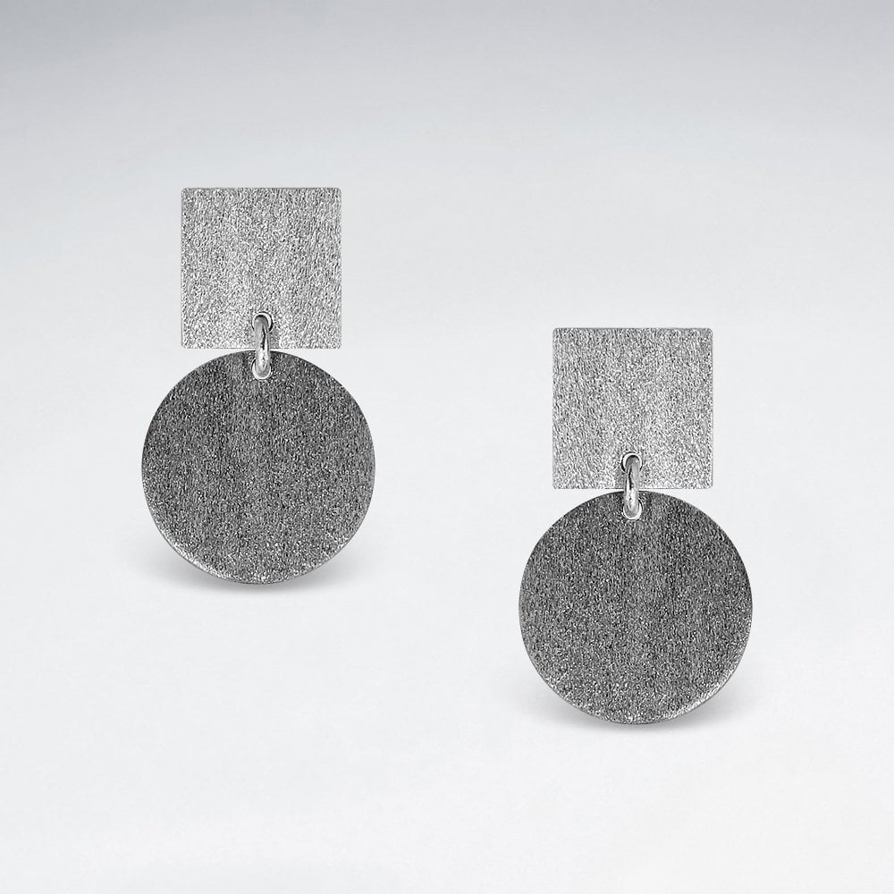 Sterling Silver Geometric Circle and Square Earrings