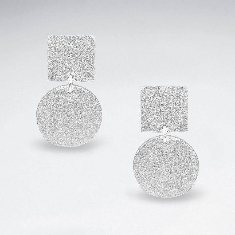 Sterling Silver Geometric Circle and Square Earrings