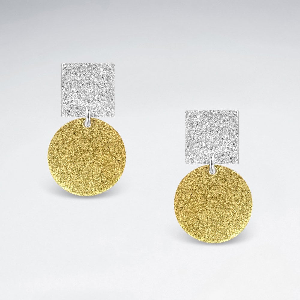 Sterling Silver Geometric Circle and Square Earrings