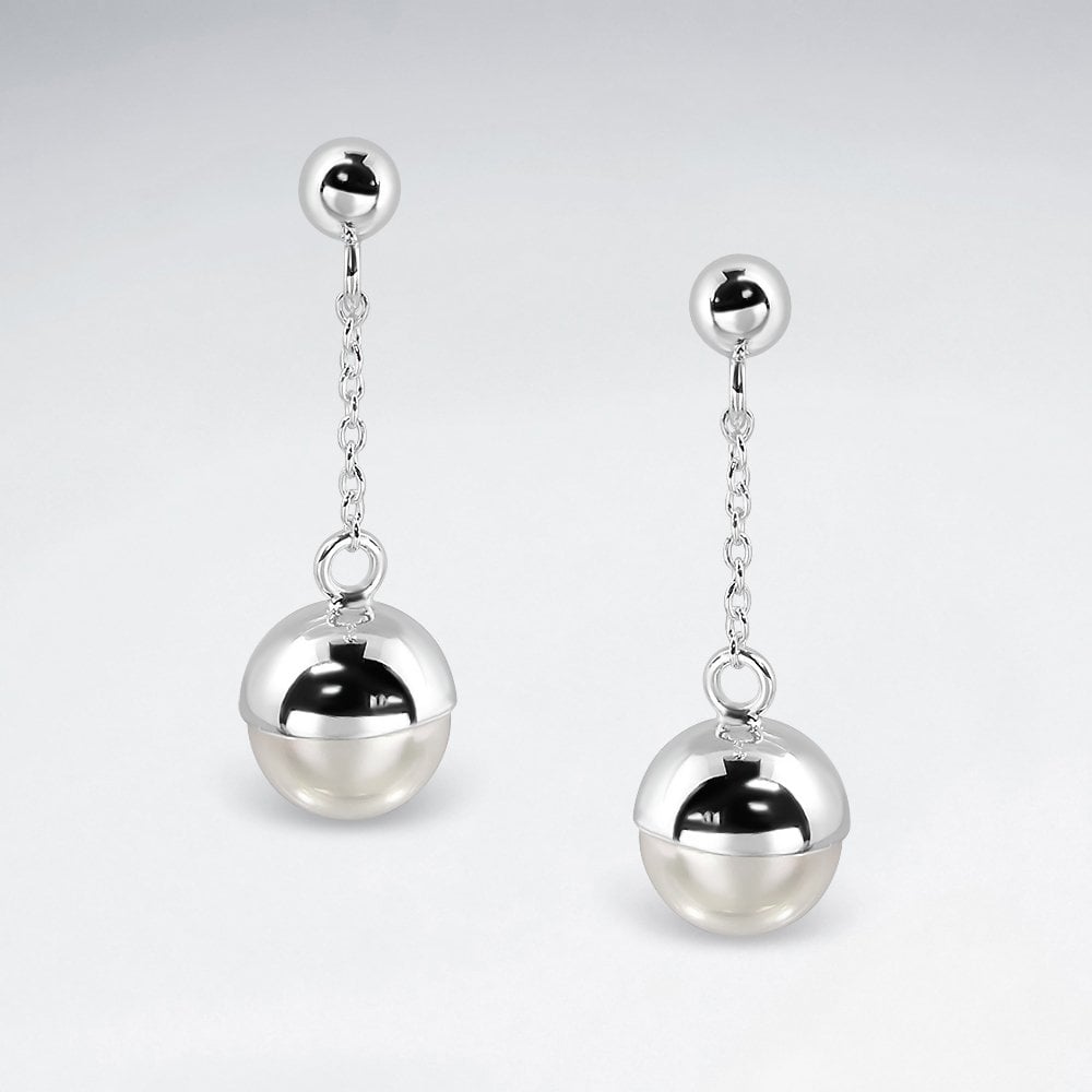 Sterling Silver Pearl Drop Stud Earrings