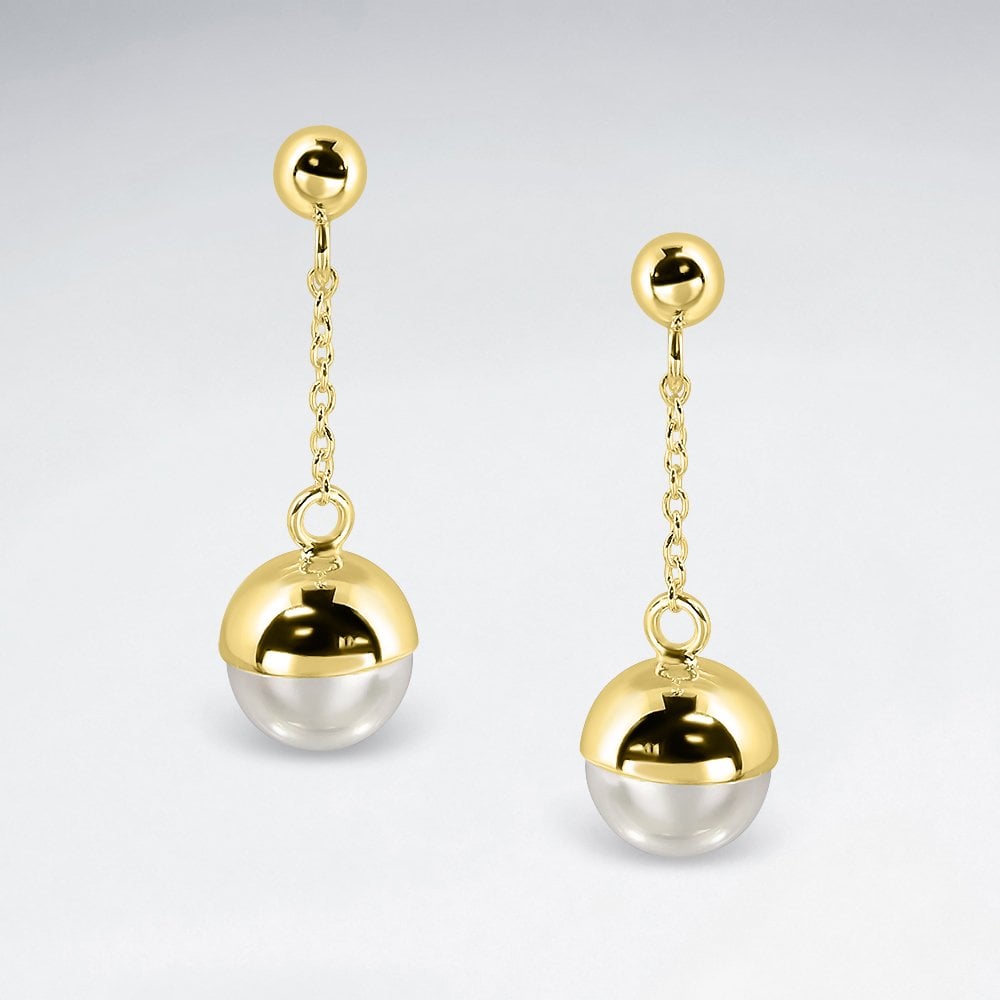 Sterling Silver Pearl Drop Stud Earrings