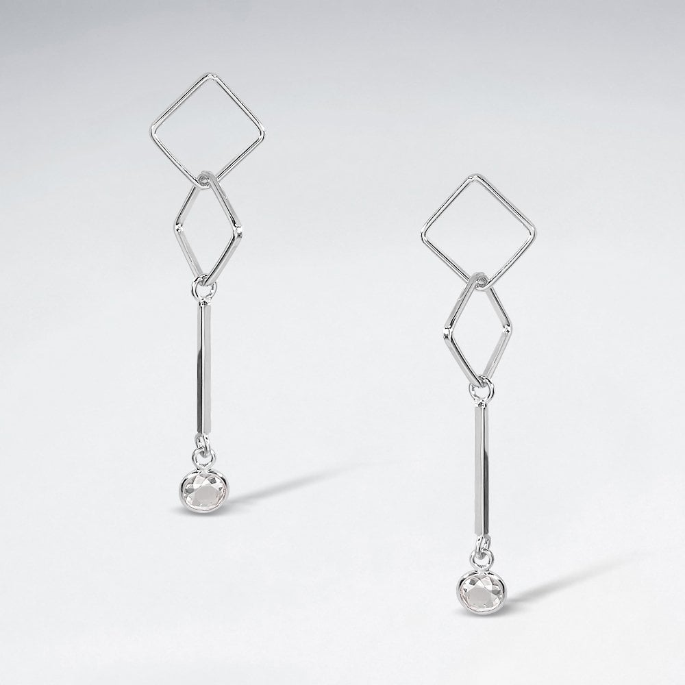 Sterling Silver Marquis Key Dangle Stud Earrings