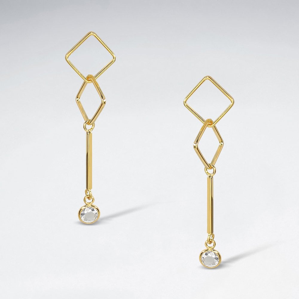 Sterling Silver Marquis Key Dangle Stud Earrings