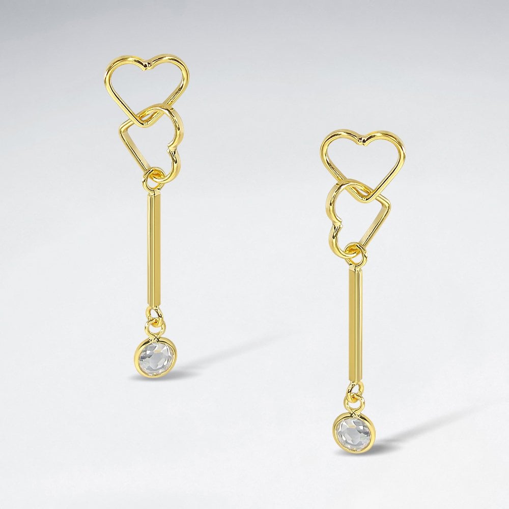Sterling Silver CZ Heart Key Dangle Stud Earrings
