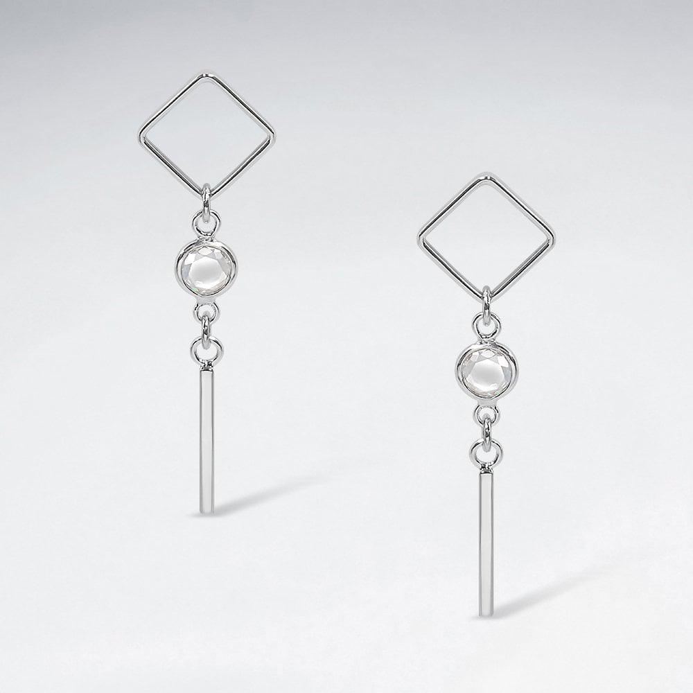 Sterling Silver Cubic Zirconia Ear Dangle Bar Earrings