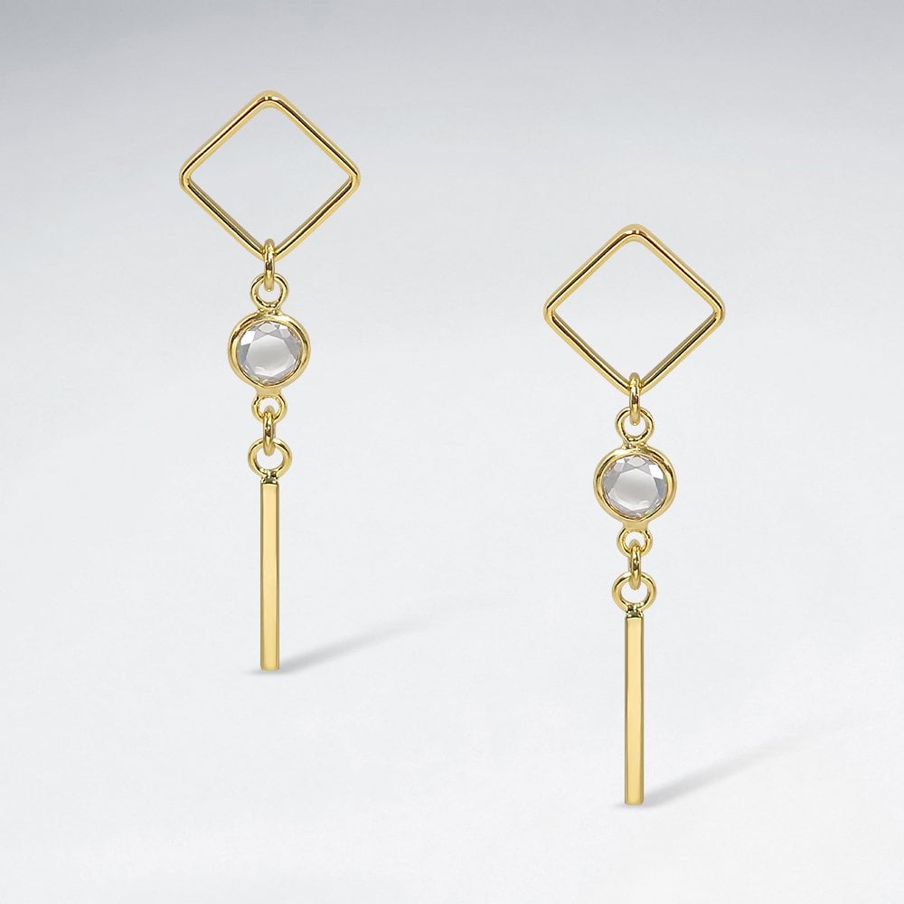 Sterling Silver Cubic Zirconia Ear Dangle Bar Earrings