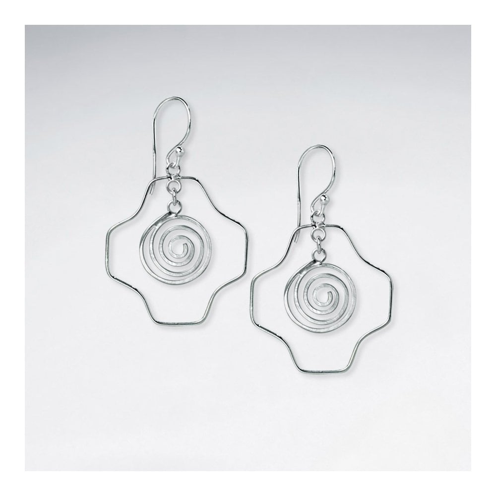 Geometric Swirl Silver Earring