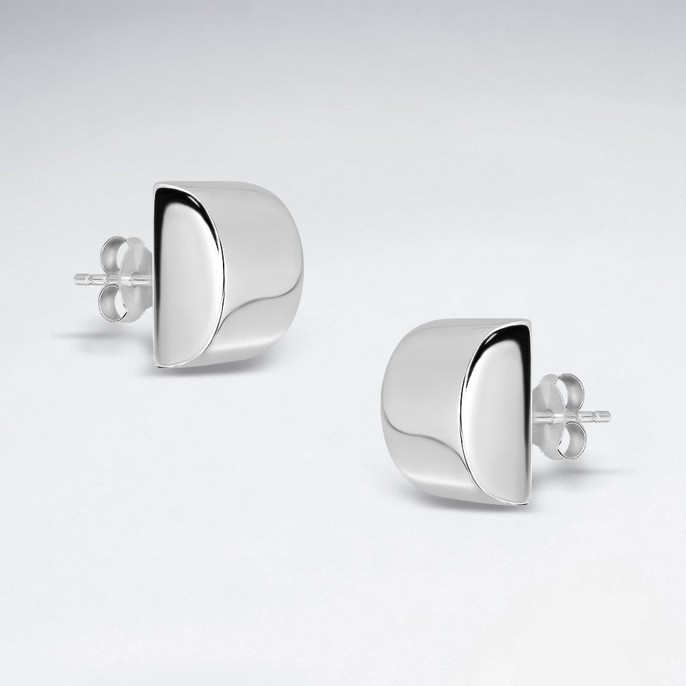 Sterling Silver 3D Semicircle Silver Earring