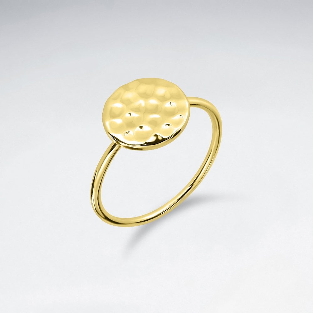 Highly Polished Hammered Circle Silver Ring