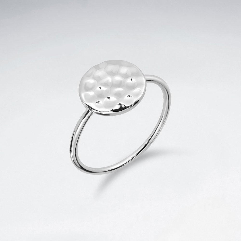Highly Polished Hammered Circle Silver Ring