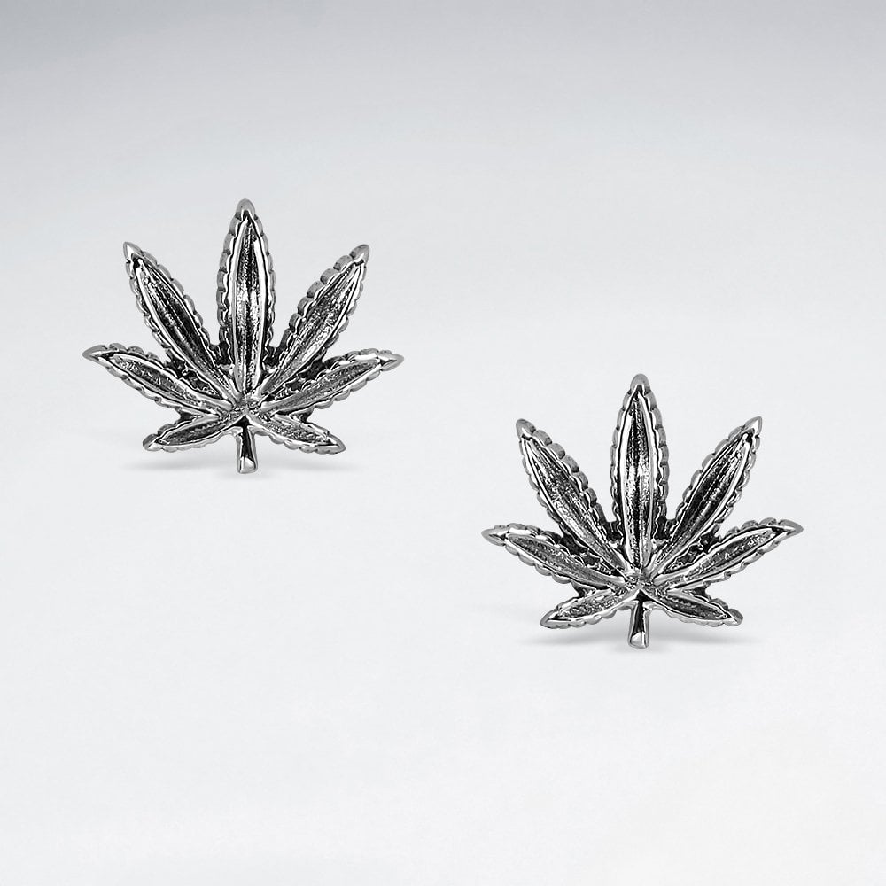 Sterling Silver Marijuana Leaf Stud Earrings