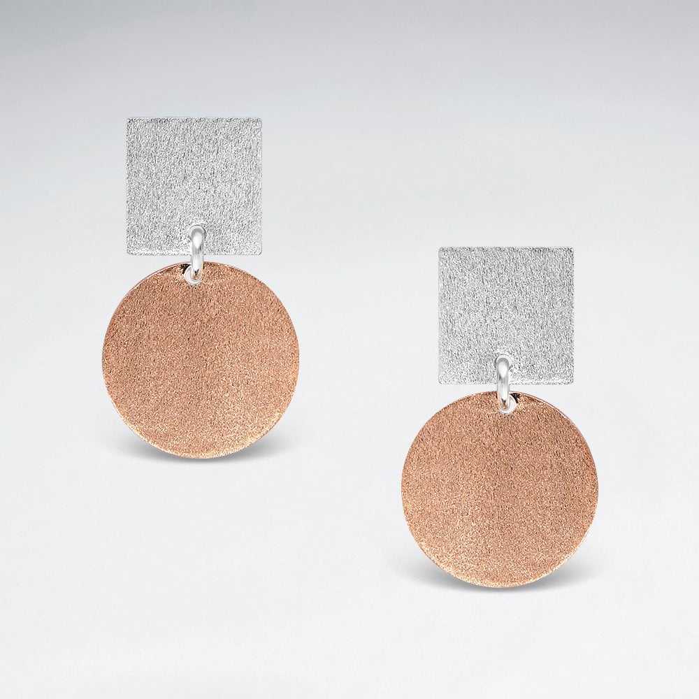 Sterling Silver Geometric Circle and Square Earrings
