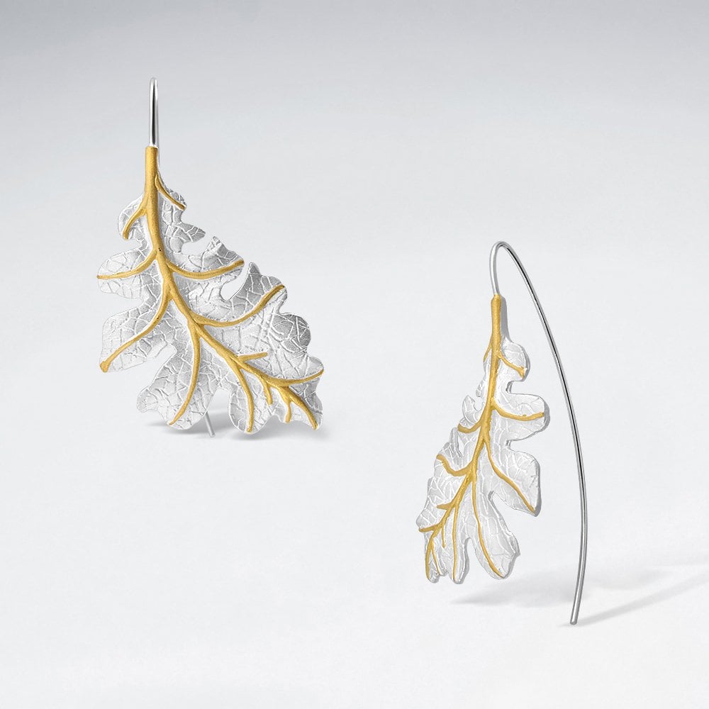 Sterling Silver Leaf Hook Earrings