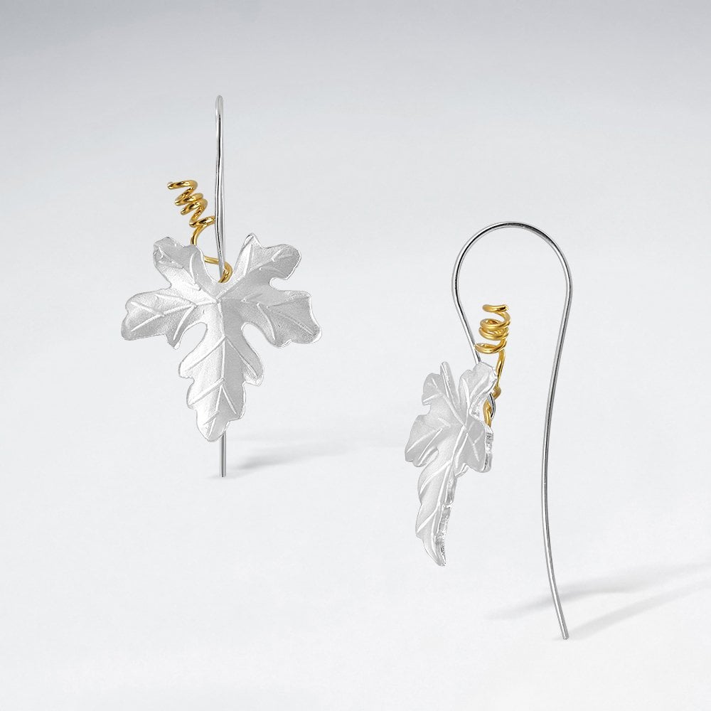 Sterling Silver Maple Embossed Leaf Earrings