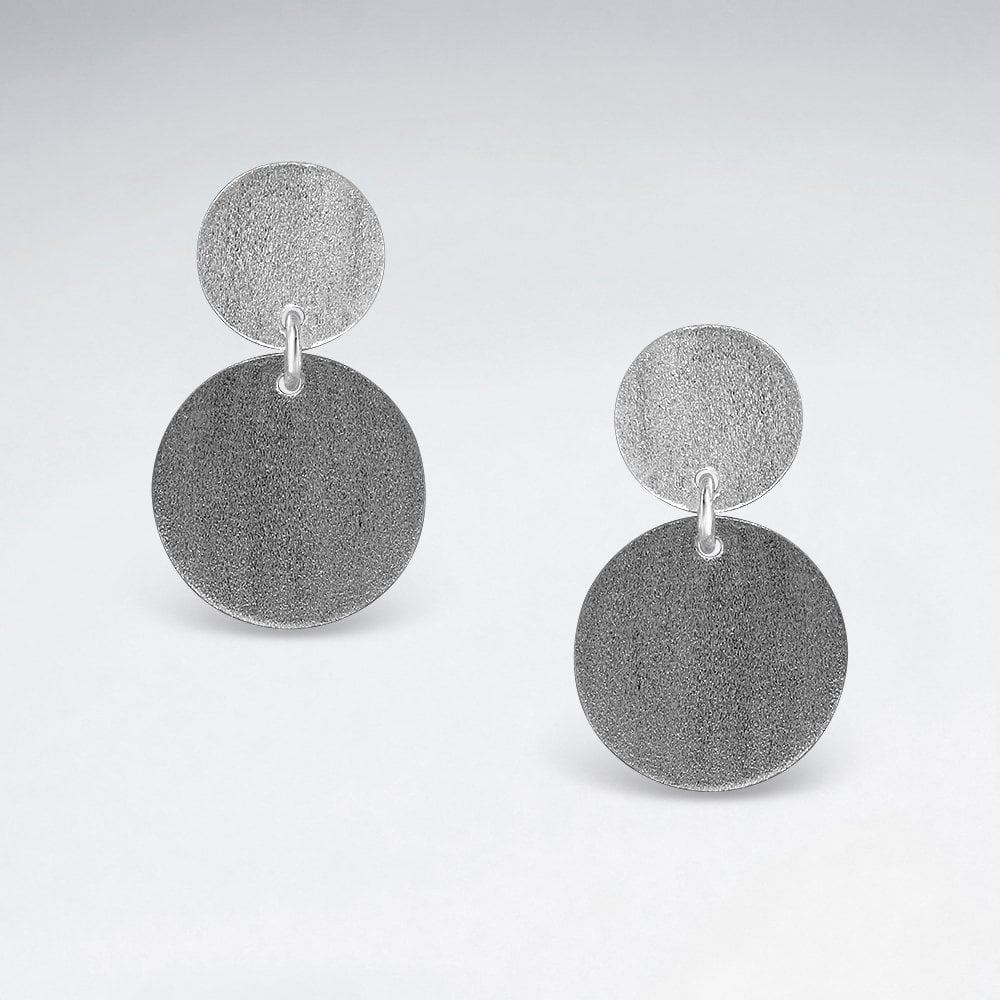 Sterling Silver Double Circle Drop Earrings