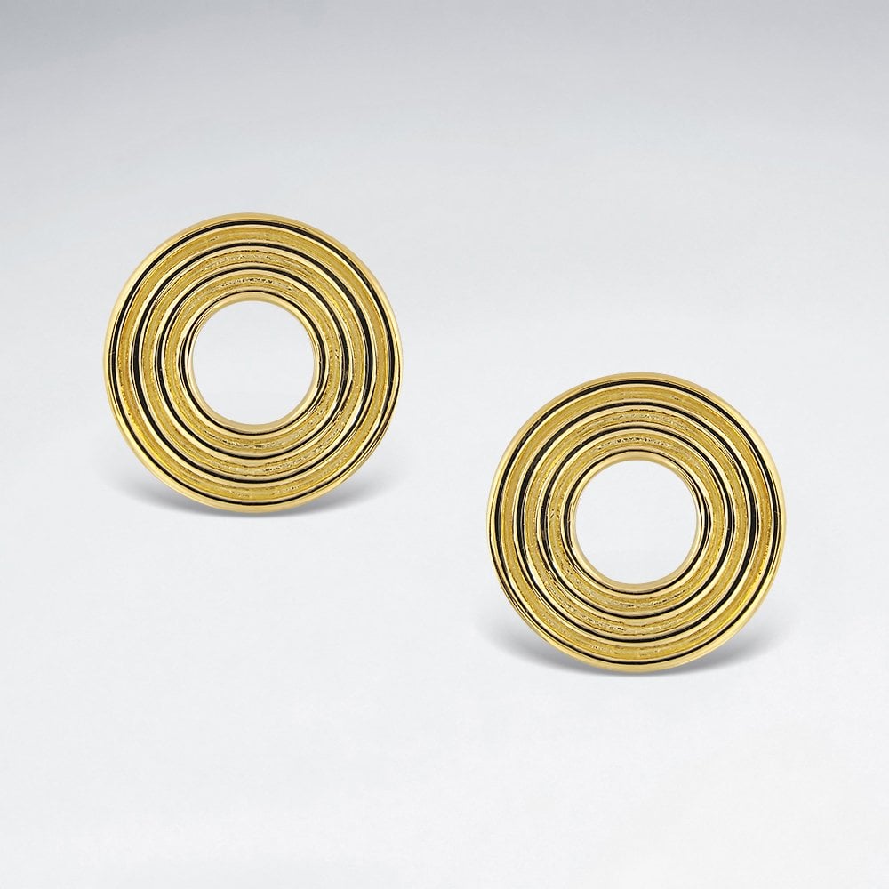 Sterling Silver Round Ribbed Disc Stud Earrings