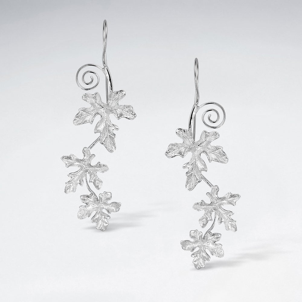 Silver Triple Ivy Gourd Leaf Earrings