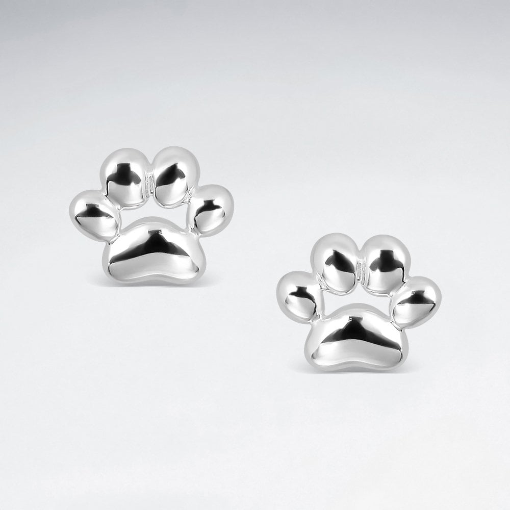 Sterling Silver Puppy Paw Print Stud Earrings