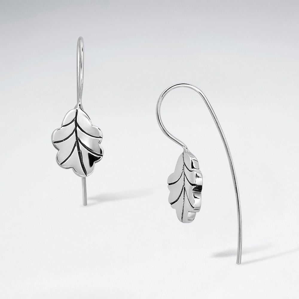 Sterling Silver Simple Oak Leaf Hook Earrings