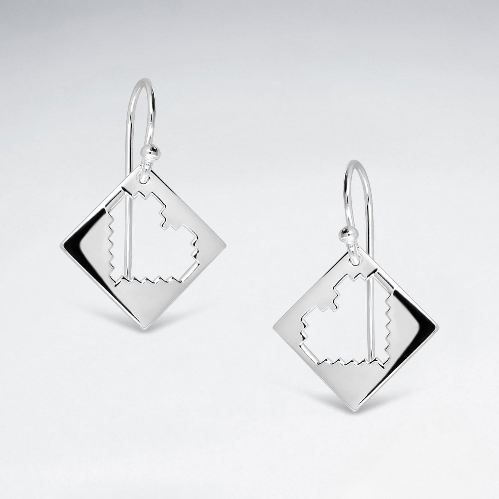 Silver Pixilated Hearts Marquis Dangle Earrings