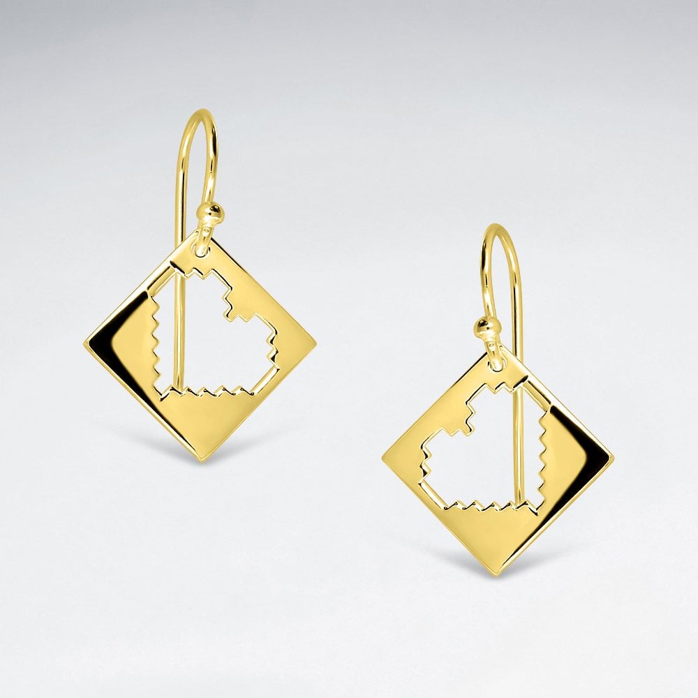 Silver Pixilated Hearts Marquis Dangle Earrings