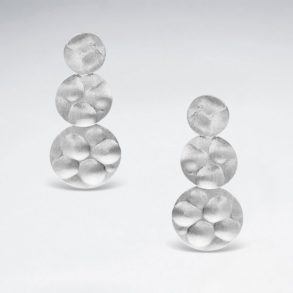 Triple Round Hammered Charm Sterling Silver Dangle Earrings