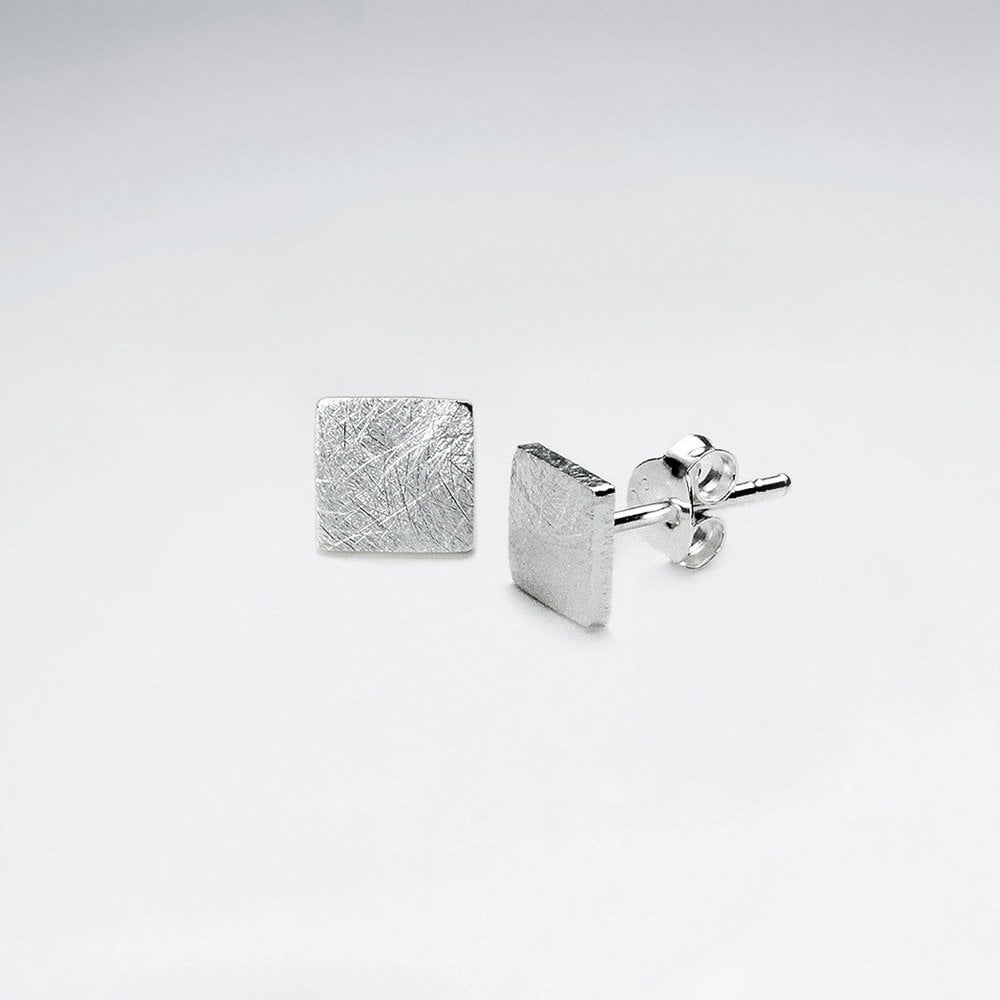 Mix Brushed And Polished Square Silver Earring