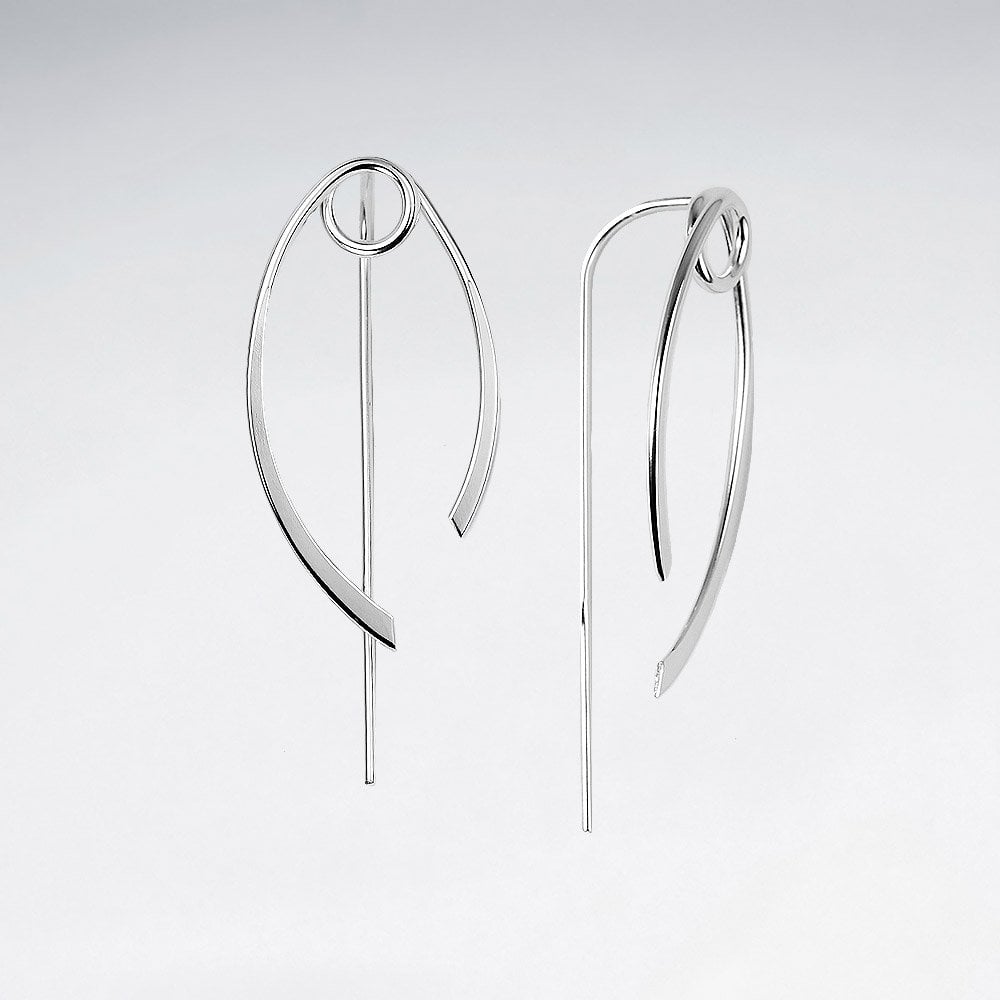 Modern Silver Abstract Freeform Hook Earrings