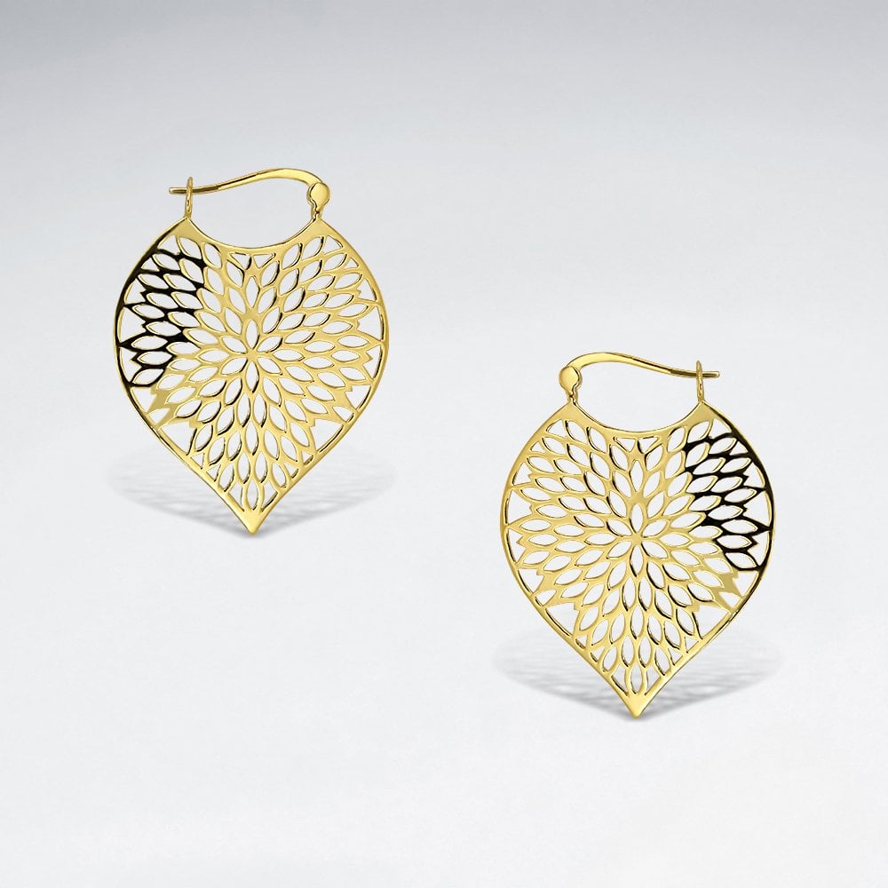 Leaf Filigree Openwork Sterling Silver Hoop Earrings