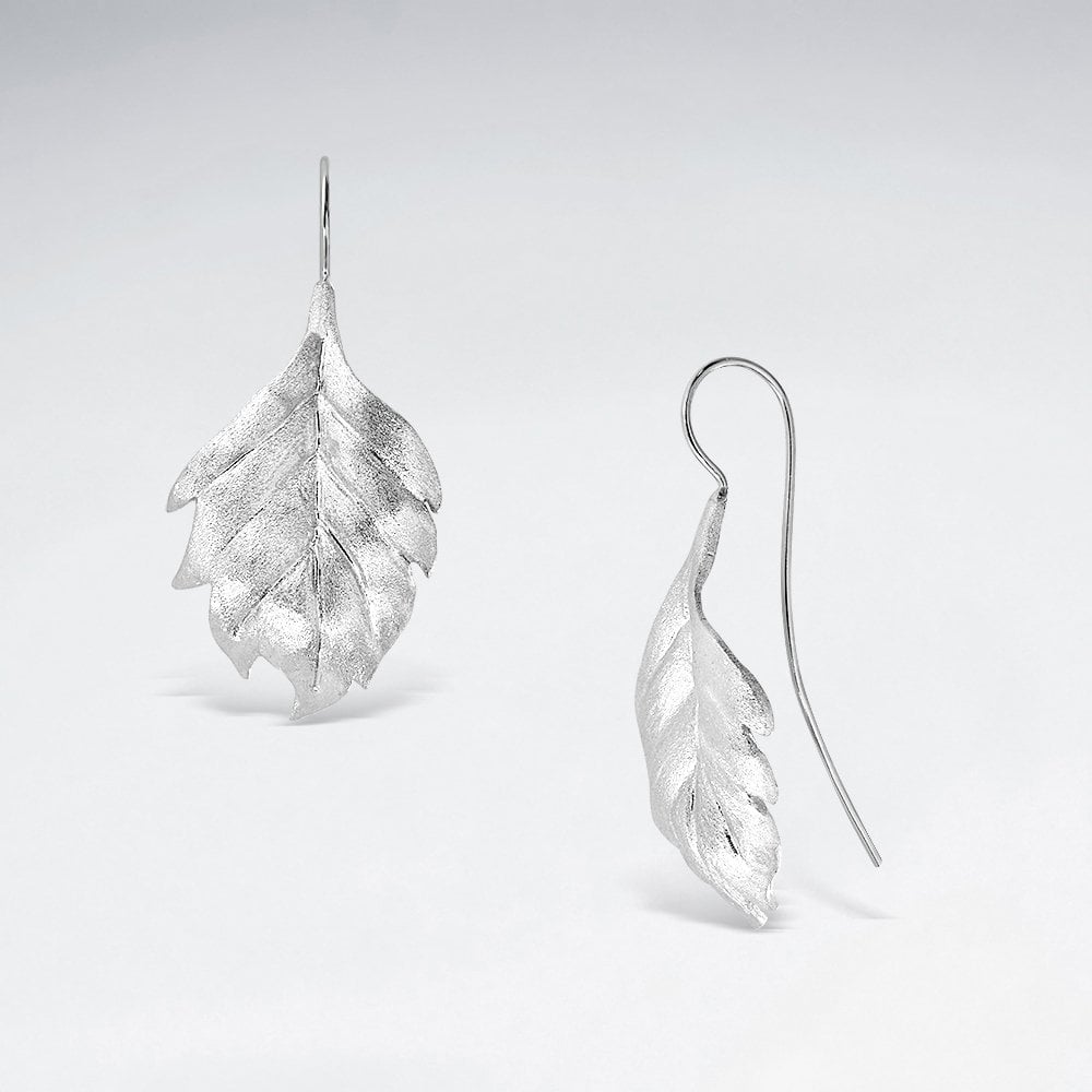 Sterling Silver Detailed Leaf Earrings