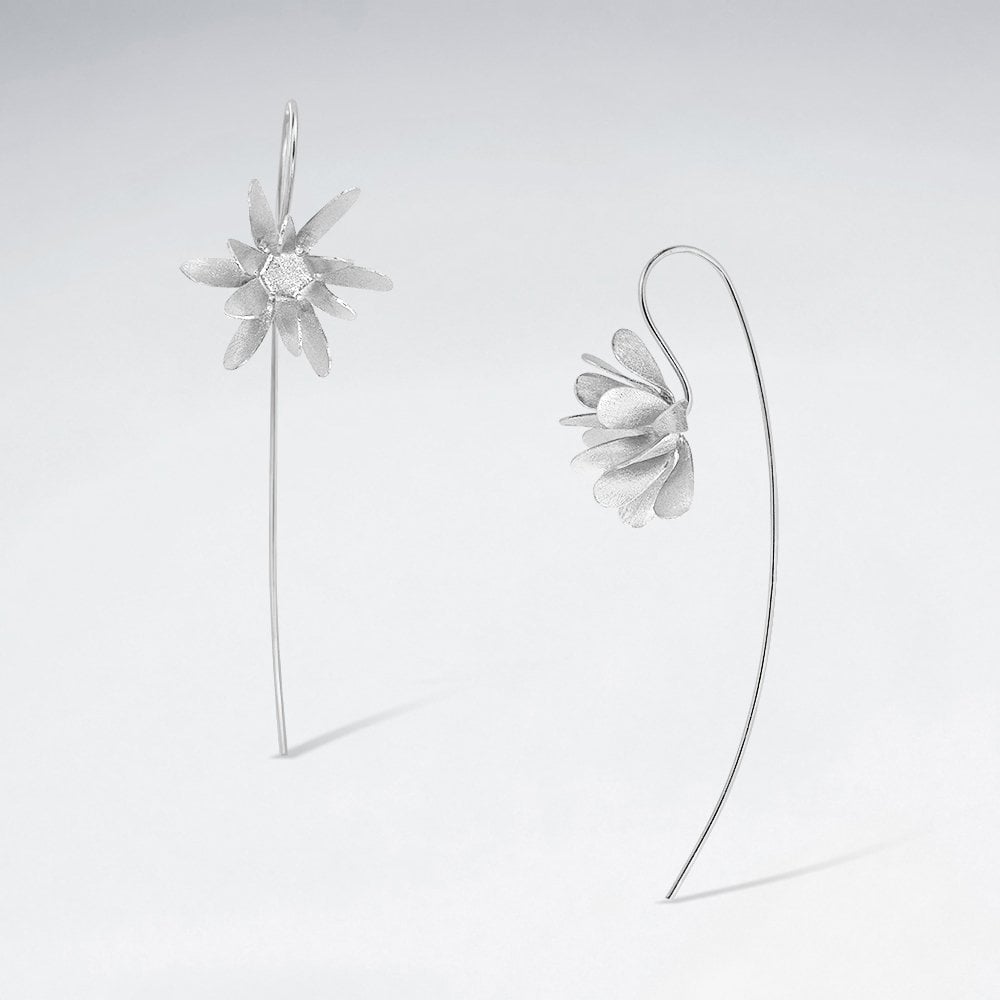 Matte Silver Dimensions Flower Showcase Threader Earrings