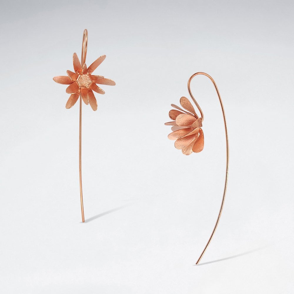 Matte Silver Dimensions Flower Showcase Threader Earrings